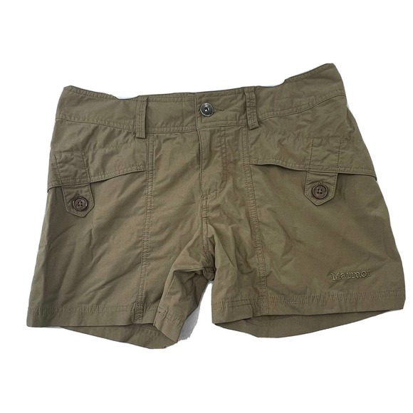 Marmot Size 4 XS Shorts Ginny Chino Outdoor Hiking In Olive Green Button Pockets - Picture 1 of 16